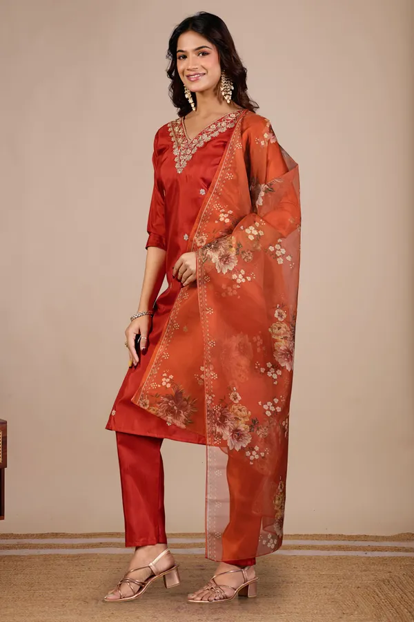 Orange_Designer_Kurti_Pant_With_Dupatta_For_Women