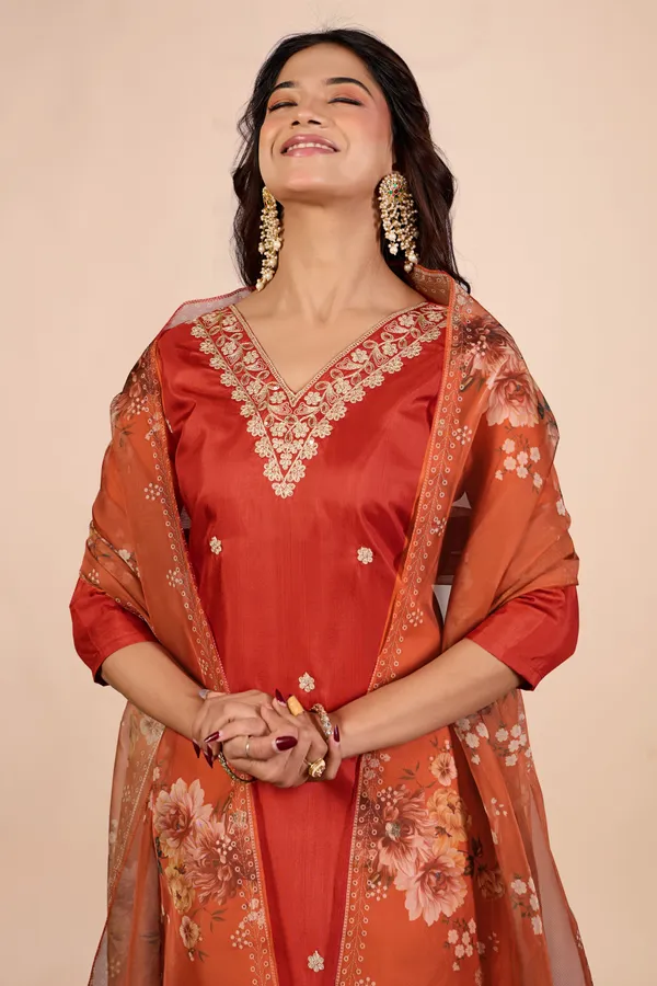 Orange_Designer_Kurti_Pant_With_Dupatta_For_Women