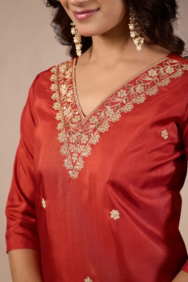 Orange_Designer_Kurti_Pant_With_Dupatta_For_Women