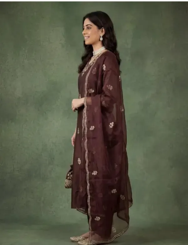 Brown_Designer_Kurti_Pant_With_Dupatta_For_Women