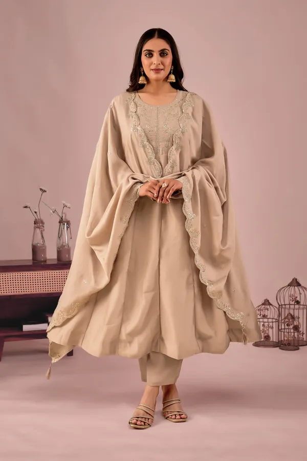 Beige_Designer_Anarkali_Kurti_Set_With_Dupatta_For_Women
