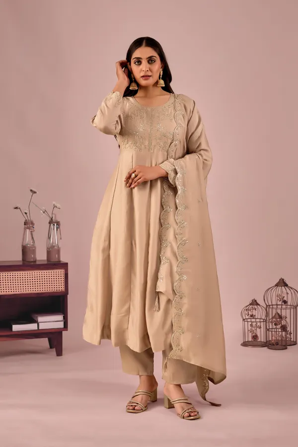 Beige_Designer_Anarkali_Kurti_Set_With_Dupatta_For_Women