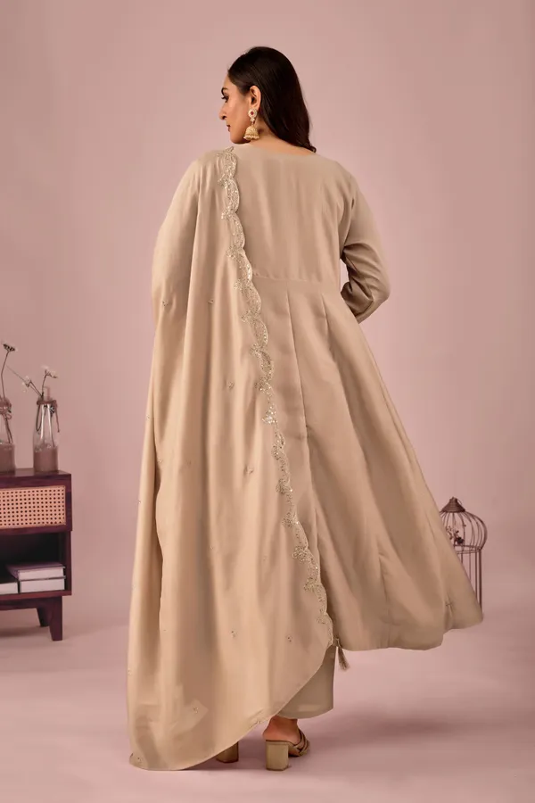 Beige_Designer_Anarkali_Kurti_Set_With_Dupatta_For_Women