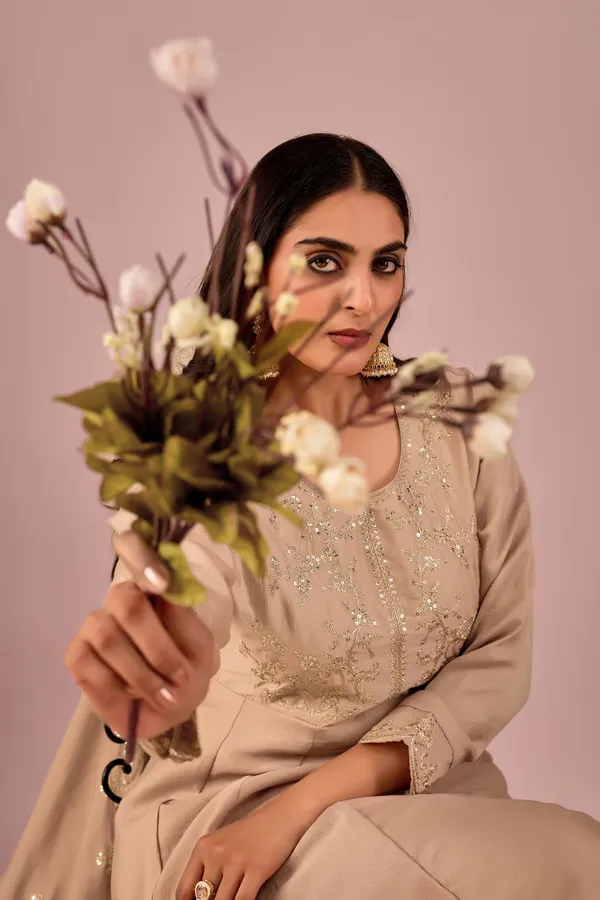 Beige_Designer_Anarkali_Kurti_Set_With_Dupatta_For_Women