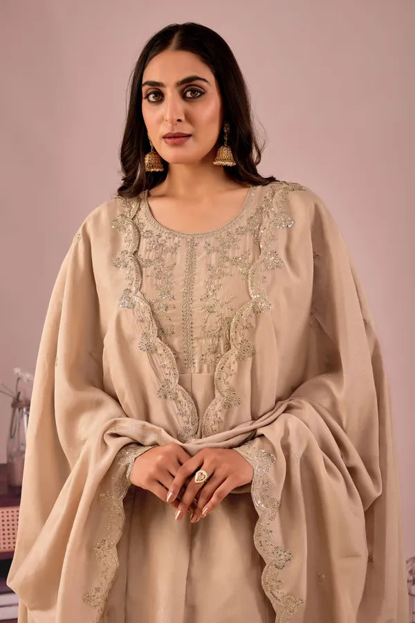 Beige_Designer_Anarkali_Kurti_Set_With_Dupatta_For_Women
