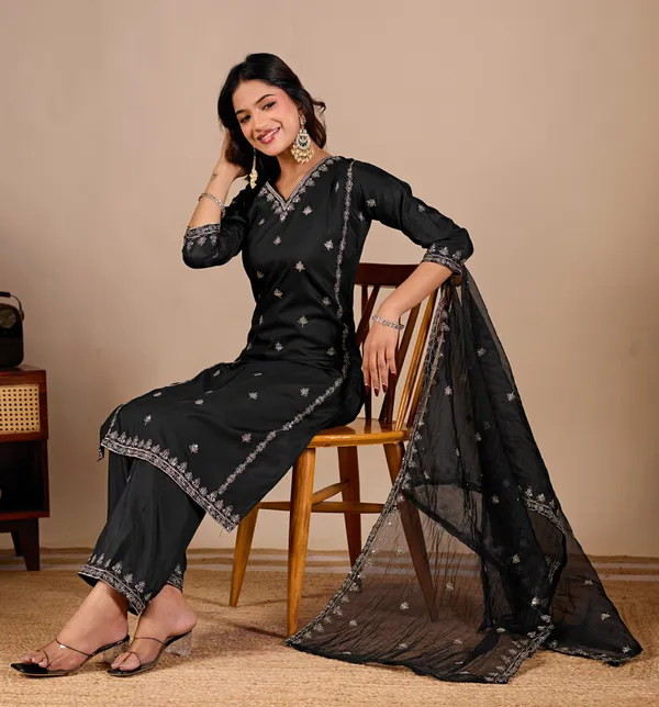 Black_Designer_Kurti_Pant_With_Dupatta_For_Women