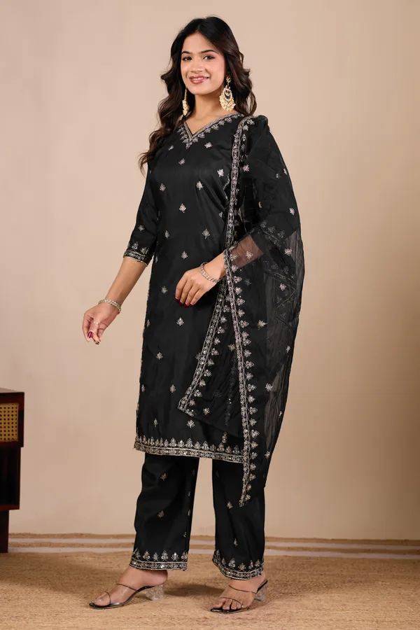 Black_Designer_Kurti_Pant_With_Dupatta_For_Women