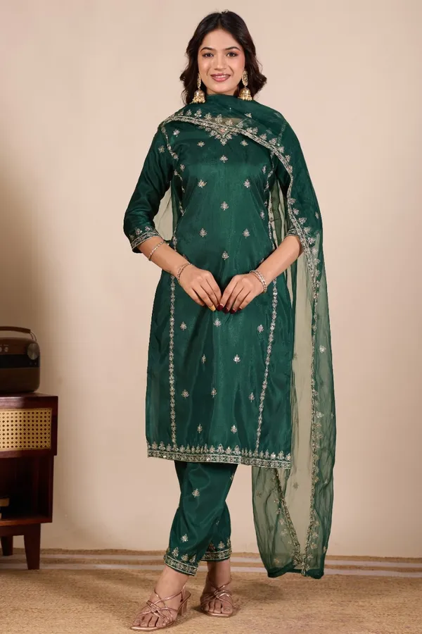 Green_Designer_Kurti_Pant_With_Dupatta_For_Women