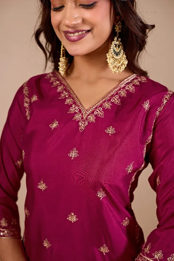 Maroon_Designer_Kurti_Pant_With_Dupatta_For_Women