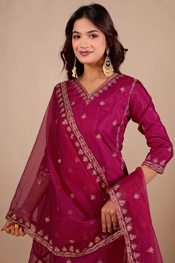 Maroon_Designer_Kurti_Pant_With_Dupatta_For_Women