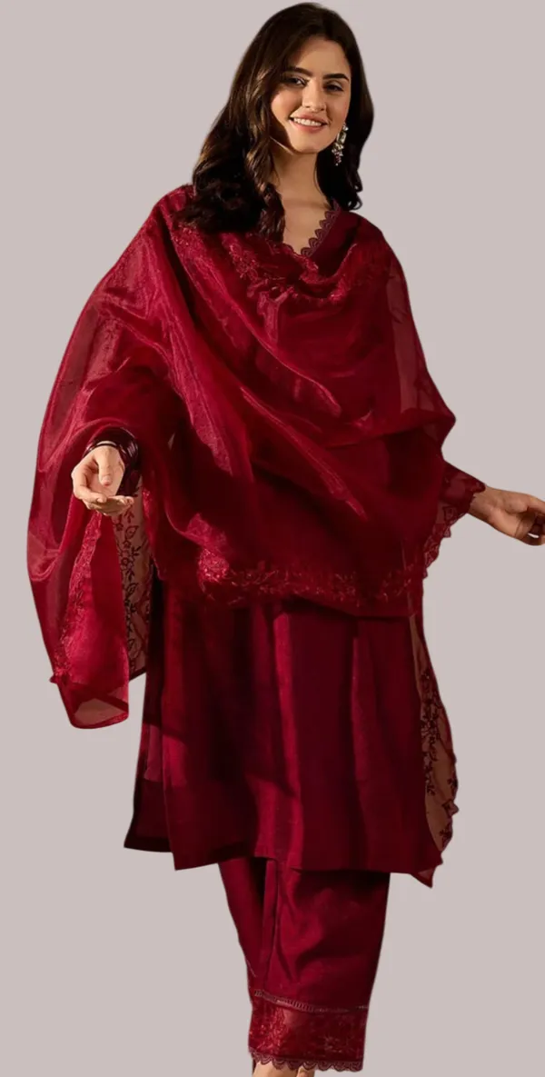 Maroon_Designer_Kurti_Pant_With_Dupatta_For_Women