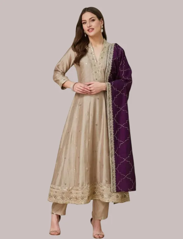 Beige_Designer_Anarkali_Kurti_Pant_With_Dupatta_For_Women