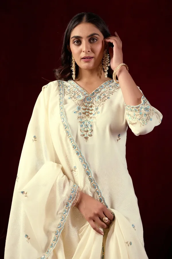 White_Designer_Kurti_Pant_With_Dupatta_For_Women