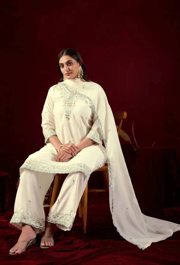 White_Designer_Kurti_Pant_With_Dupatta_For_Women