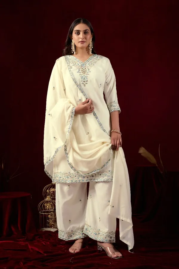 White_Designer_Kurti_Pant_With_Dupatta_For_Women