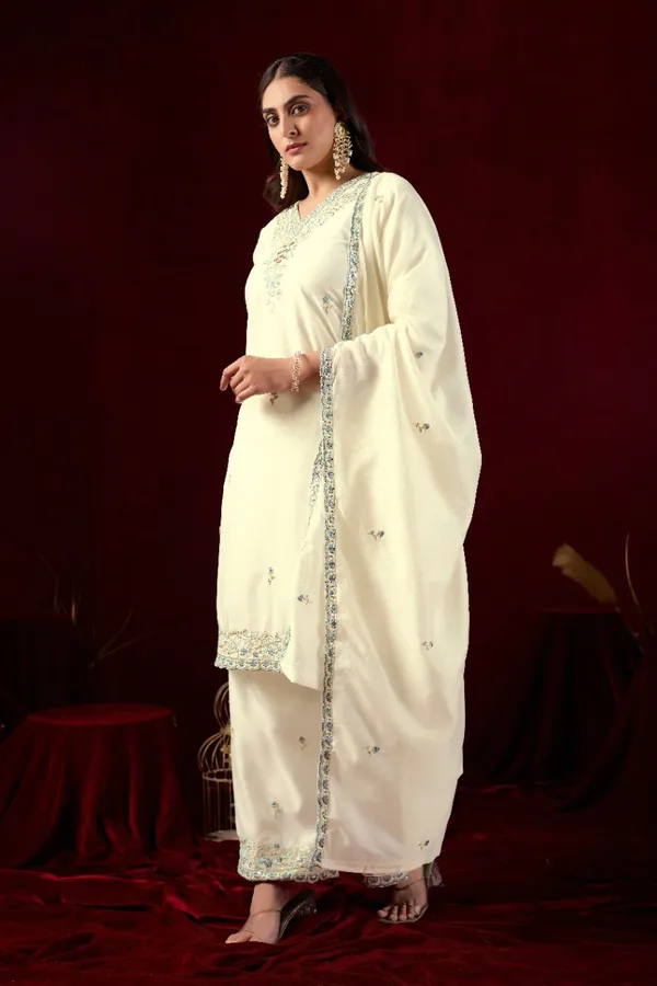 White_Designer_Kurti_Pant_With_Dupatta_For_Women