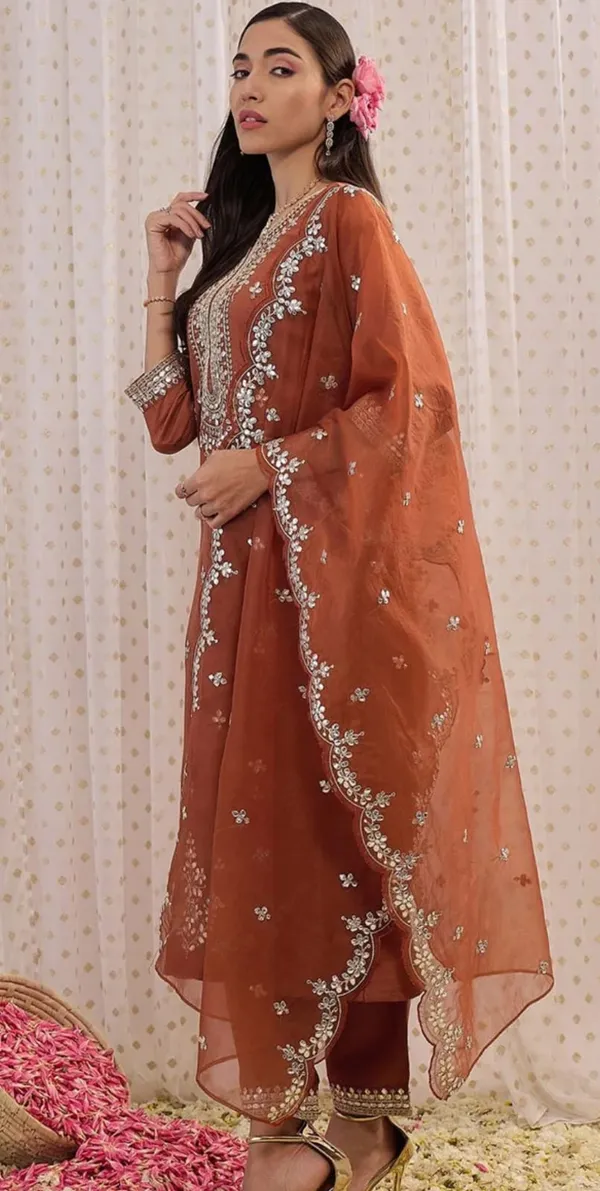 Rust_Designer_Kurti_Pant_With_Dupatta_For_Women