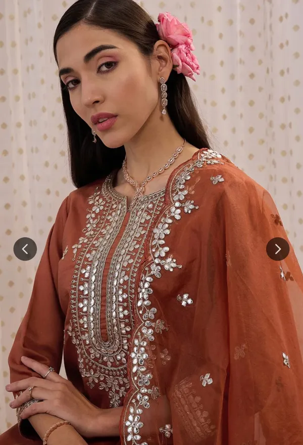 Rust_Designer_Kurti_Pant_With_Dupatta_For_Women