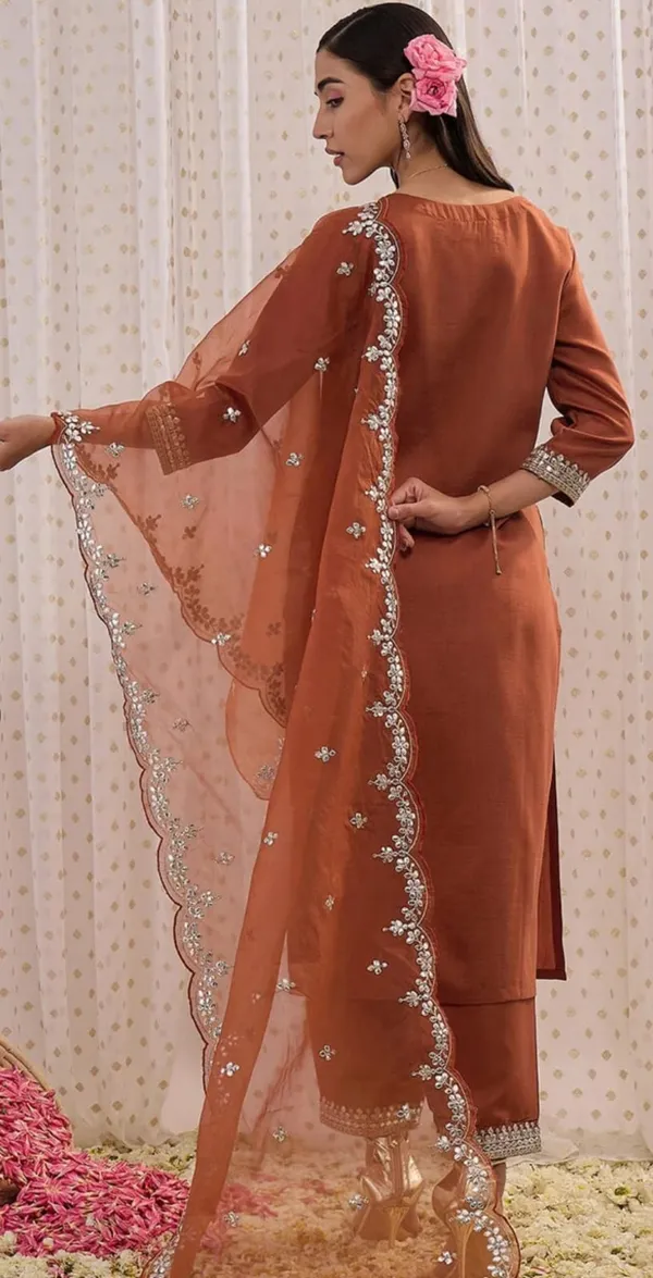 Rust_Designer_Kurti_Pant_With_Dupatta_For_Women
