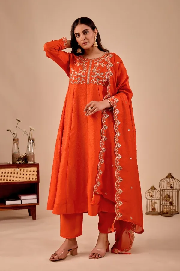 Orange_Designer_Anarkali_Kurti_Set_With_Dupatta_For_Women