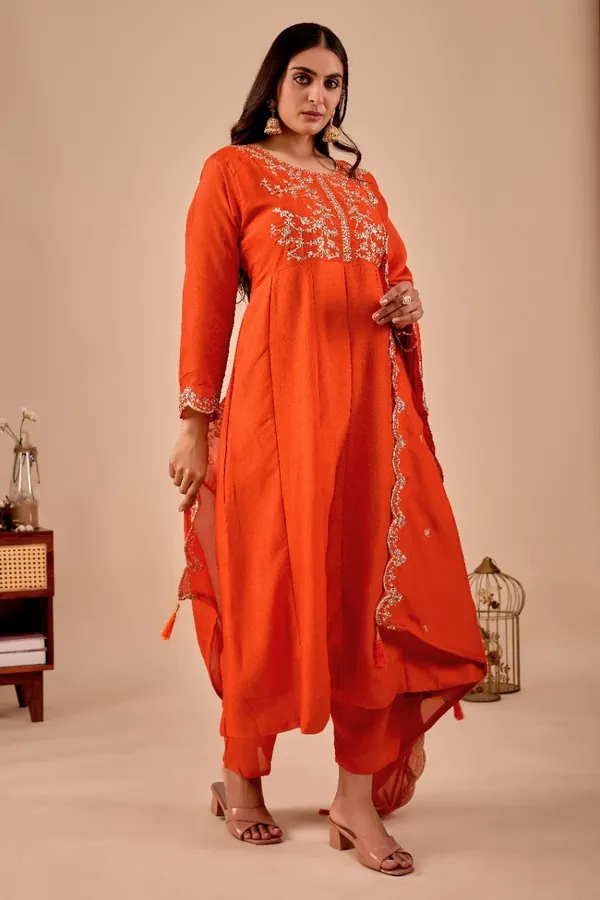 Orange_Designer_Anarkali_Kurti_Set_With_Dupatta_For_Women