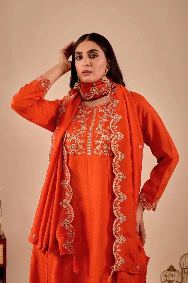 Orange_Designer_Anarkali_Kurti_Set_With_Dupatta_For_Women