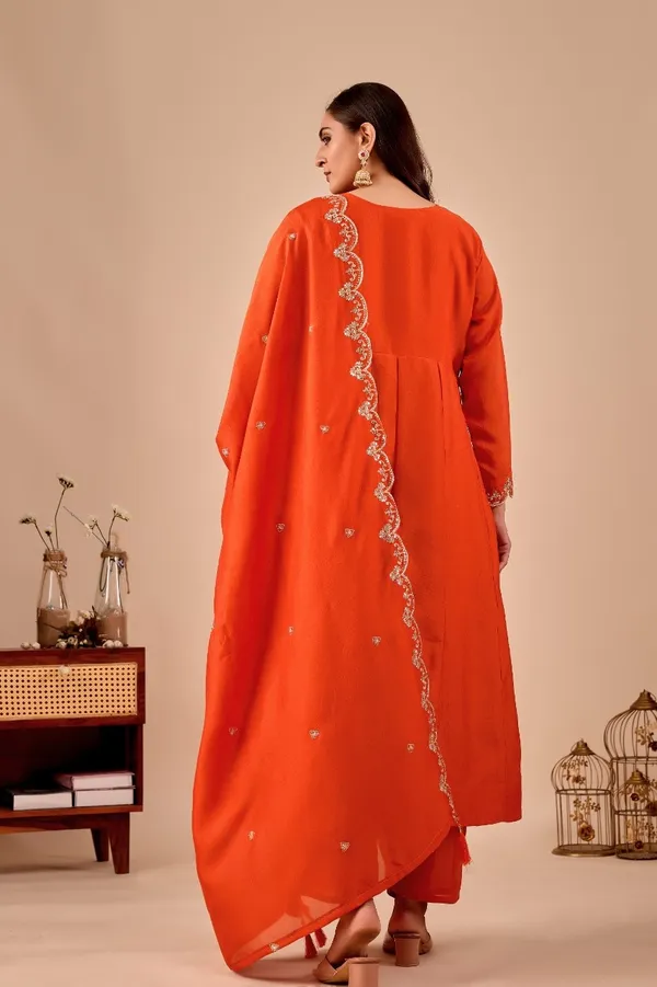 Orange_Designer_Anarkali_Kurti_Set_With_Dupatta_For_Women