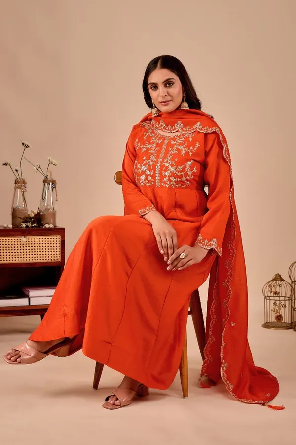 Orange_Designer_Anarkali_Kurti_Set_With_Dupatta_For_Women