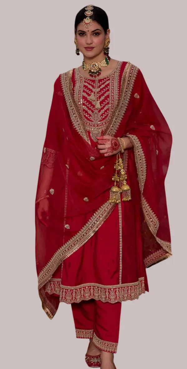 Red_Designer_Kurti_Pant_With_Dupatta_For_Women