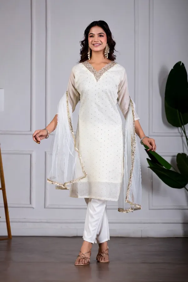 White_Designer_Kurti_Pant_With_Dupatta_For_Women