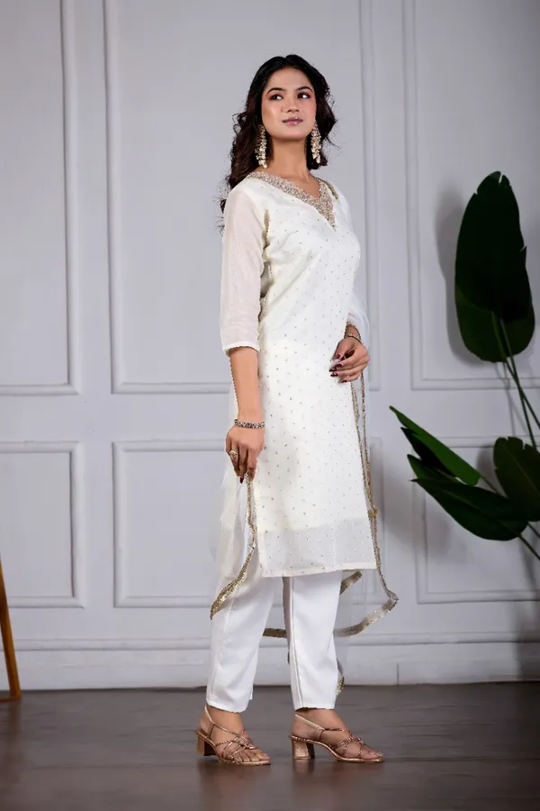 White_Designer_Kurti_Pant_With_Dupatta_For_Women