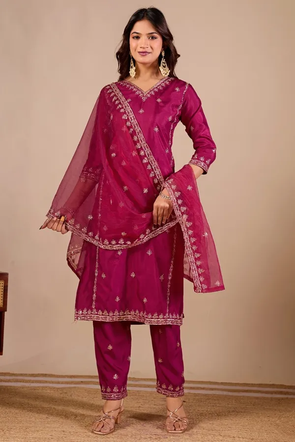 Maroon_And_Green_Designer_Kurti_Pant_With_Dupatta_For_Women_Combo_Set_Pack_Of_2