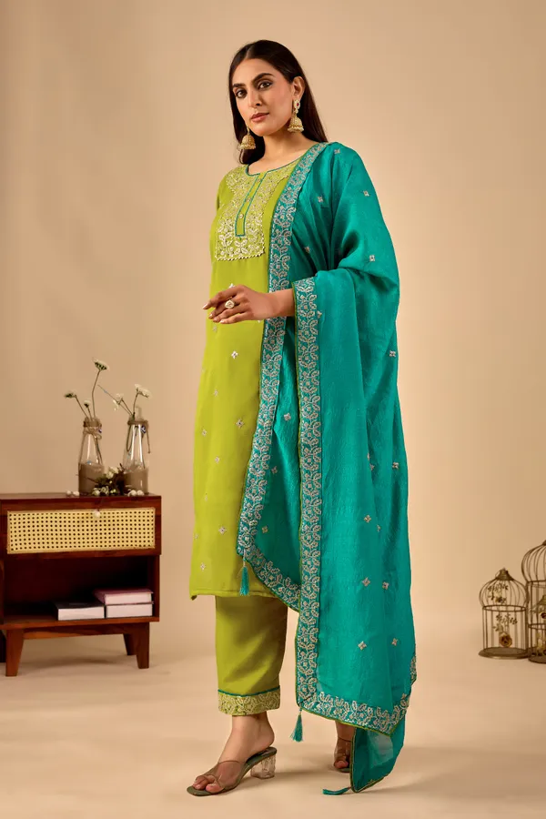 Green_Designer_Kurti_Pant_With_Dupatta_For_Women