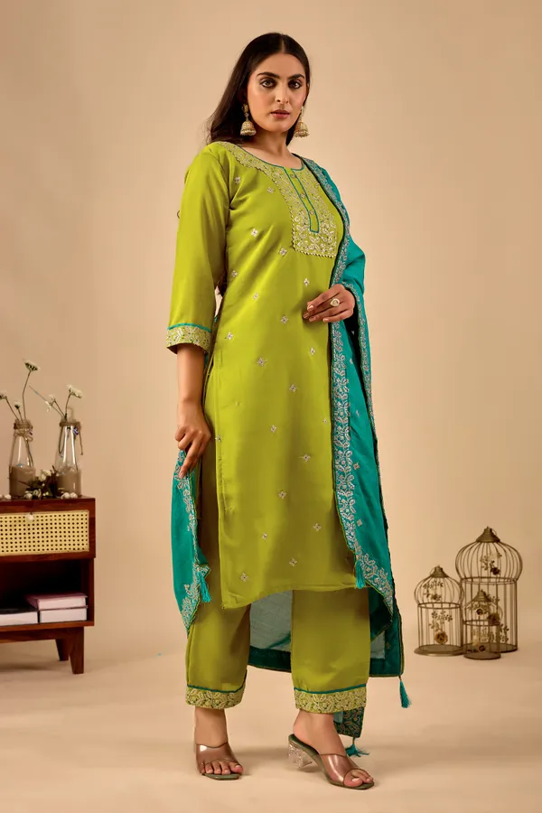 Green_Designer_Kurti_Pant_With_Dupatta_For_Women