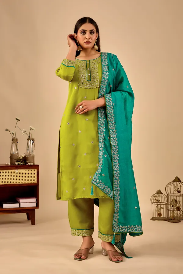 Green_Designer_Kurti_Pant_With_Dupatta_For_Women