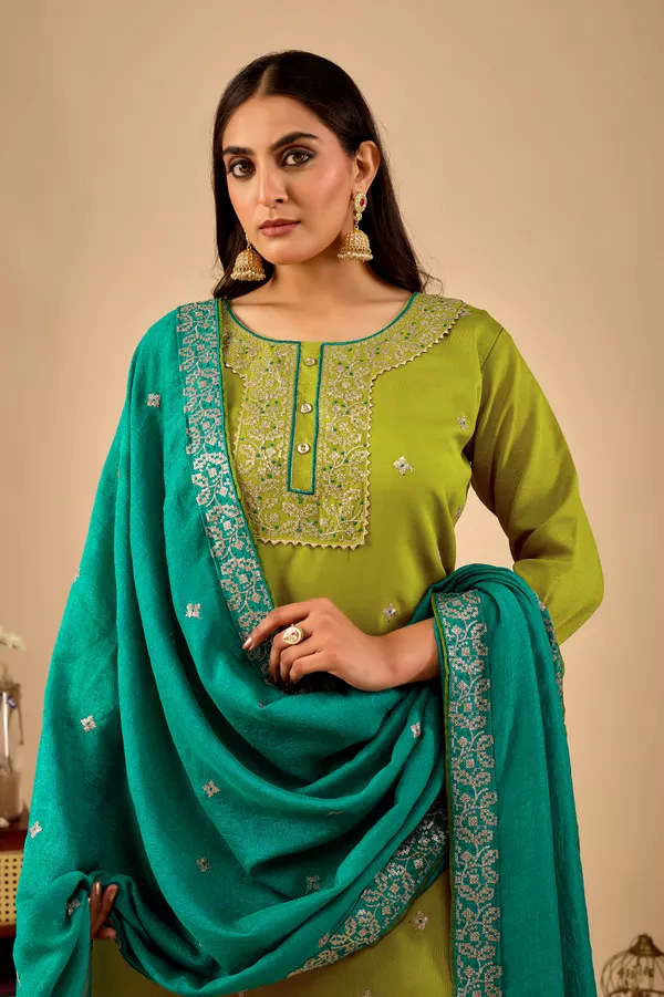 Green_Designer_Kurti_Pant_With_Dupatta_For_Women