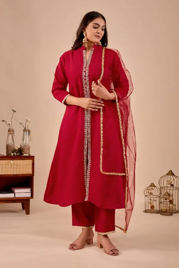 Maroon_Designer_Kurti_Pant_With_Dupatta_For_Women