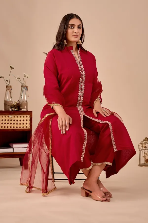 Maroon_Designer_Kurti_Pant_With_Dupatta_For_Women