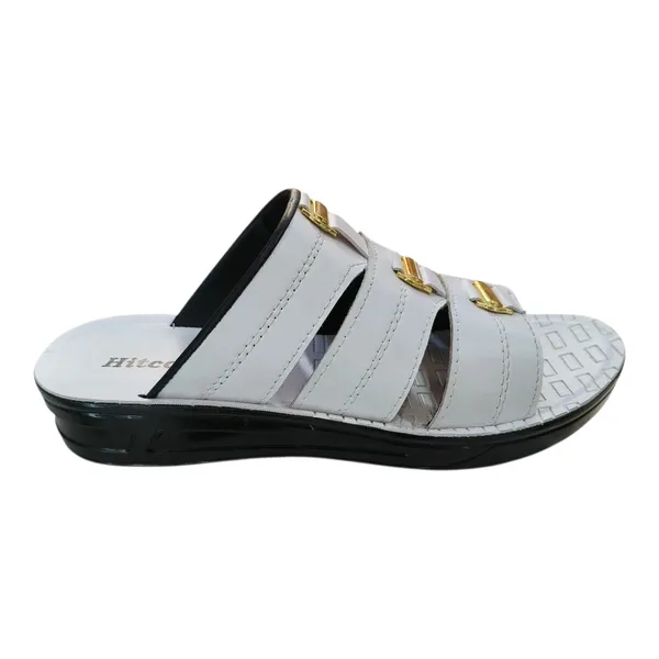 White_Comfort_Slide_Sandals_With_Gold_Buckle_Detail_For_Women