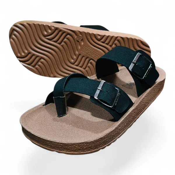 Black_Buckle_Strap_Toe_Ring_Sandals_With_Cork_Footbed_For_Men