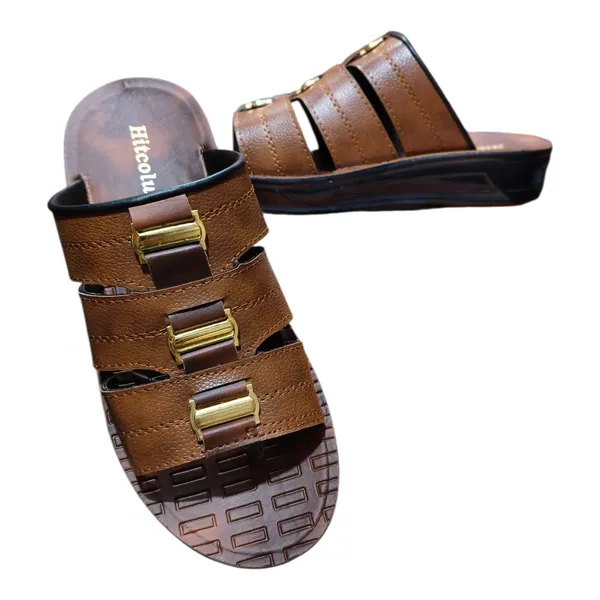 Brown_Leather_Strap_Sandals_With_Golden_Buckle_Detail_For_Men