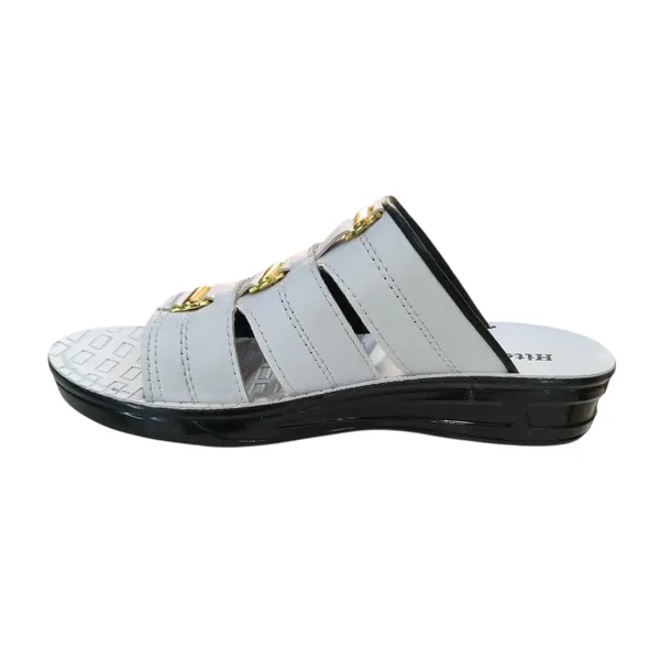 White_Comfort_Slide_Sandals_With_Gold_Buckle_Detail_For_Women