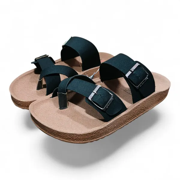Black_Buckle_Strap_Toe_Ring_Sandals_With_Cork_Footbed_For_Men