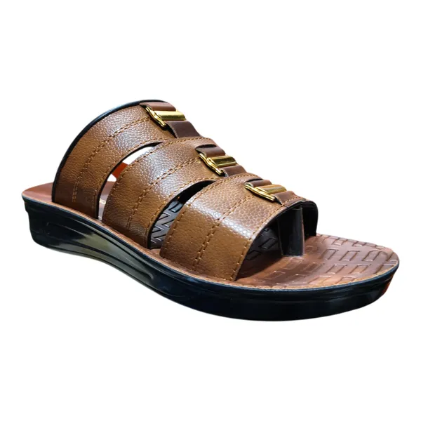 Brown_Leather_Strap_Sandals_With_Golden_Buckle_Detail_For_Men