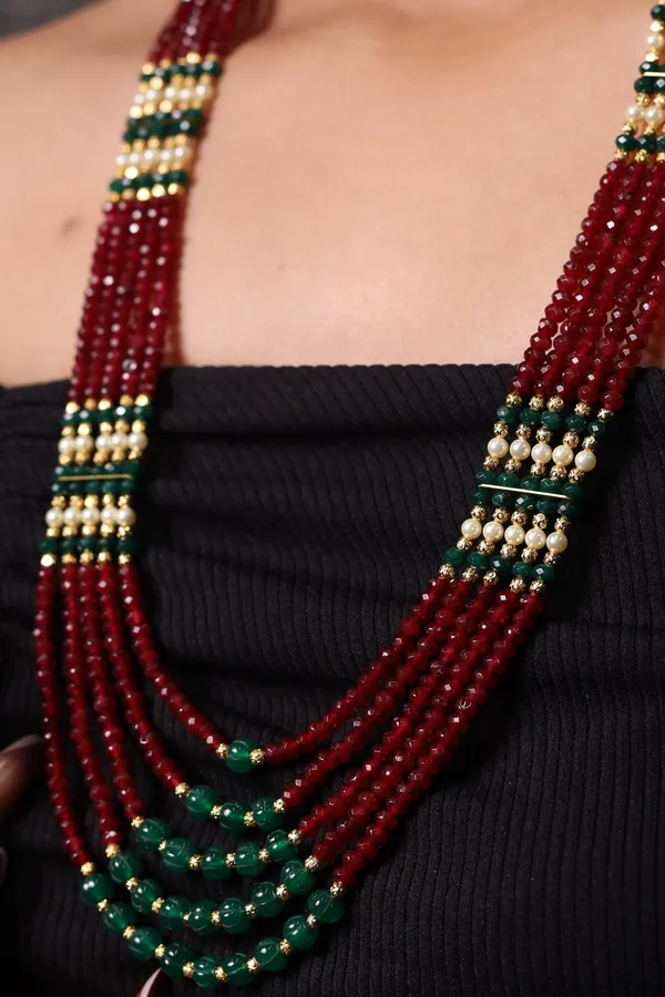 Ruby_Onyx_With_Green_Pumpkin_Beads_Necklace_For_Women_And_Girls