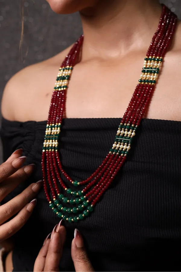 Ruby_Onyx_With_Green_Pumpkin_Beads_Necklace_For_Women_And_Girls