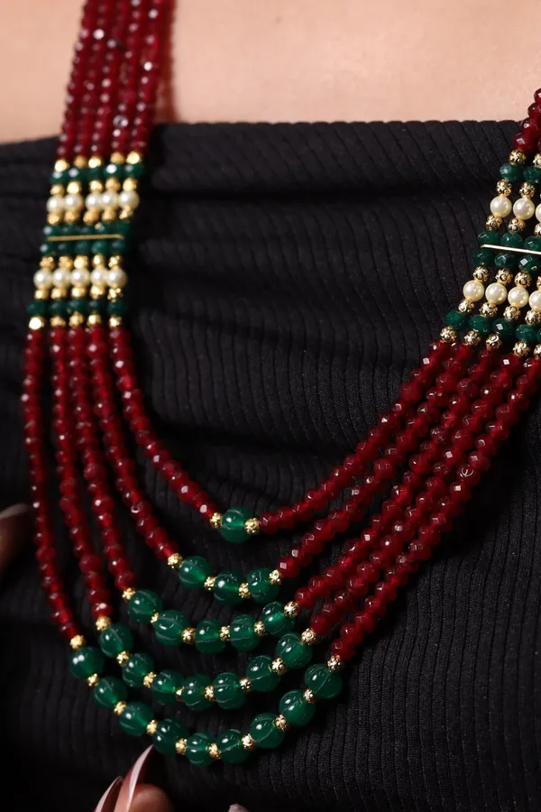 Ruby_Onyx_With_Green_Pumpkin_Beads_Necklace_For_Women_And_Girls