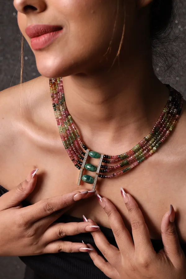 Tourmaline_With_Green_Tumbles_Five_Line_Necklace_For_Women_And_Girls