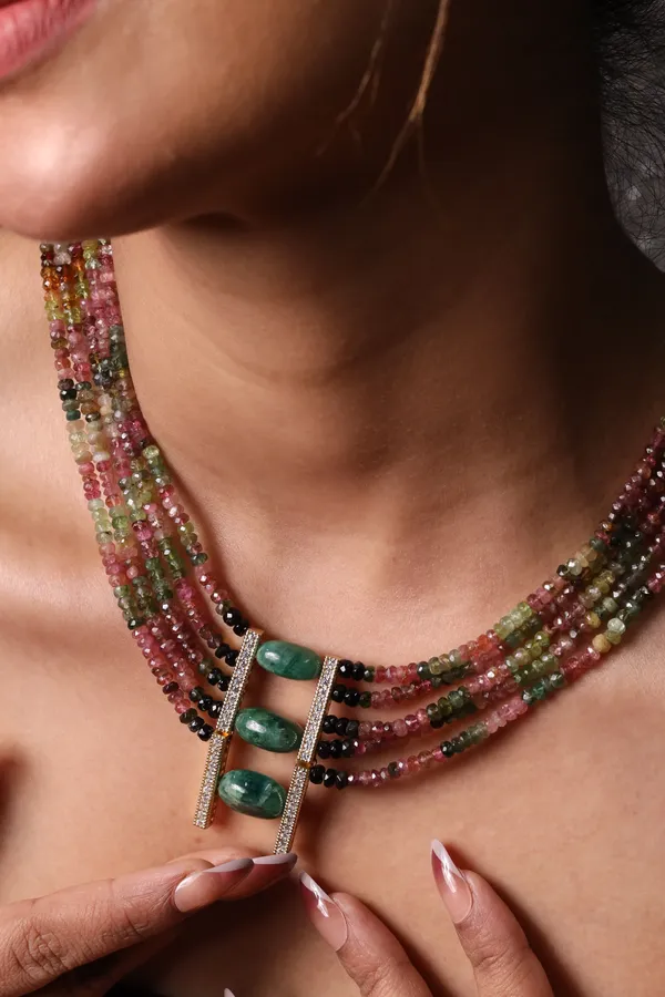 Tourmaline_With_Green_Tumbles_Five_Line_Necklace_For_Women_And_Girls