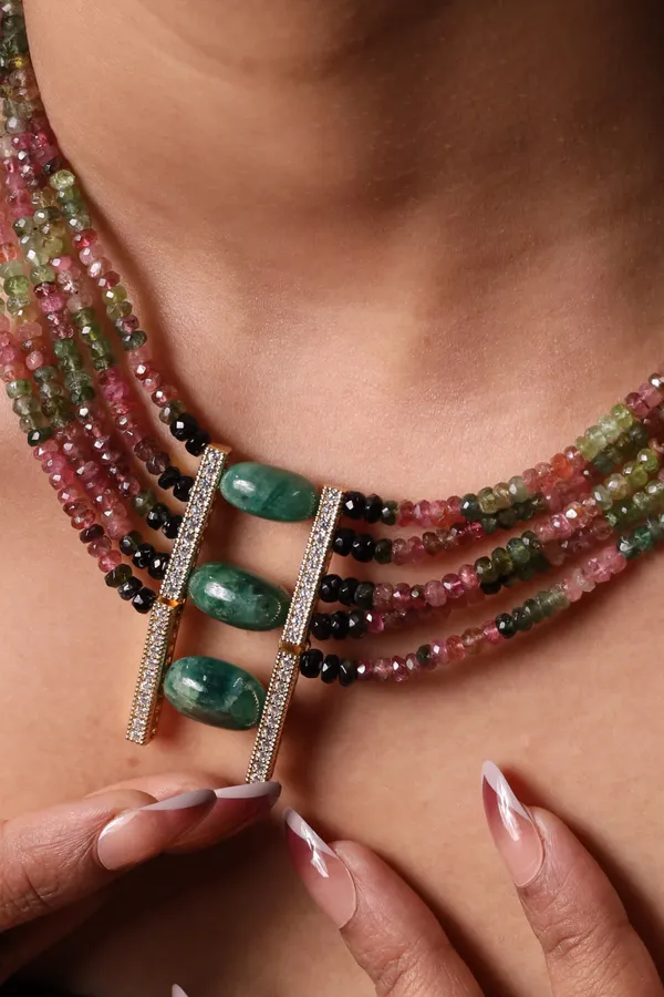Tourmaline_With_Green_Tumbles_Five_Line_Necklace_For_Women_And_Girls